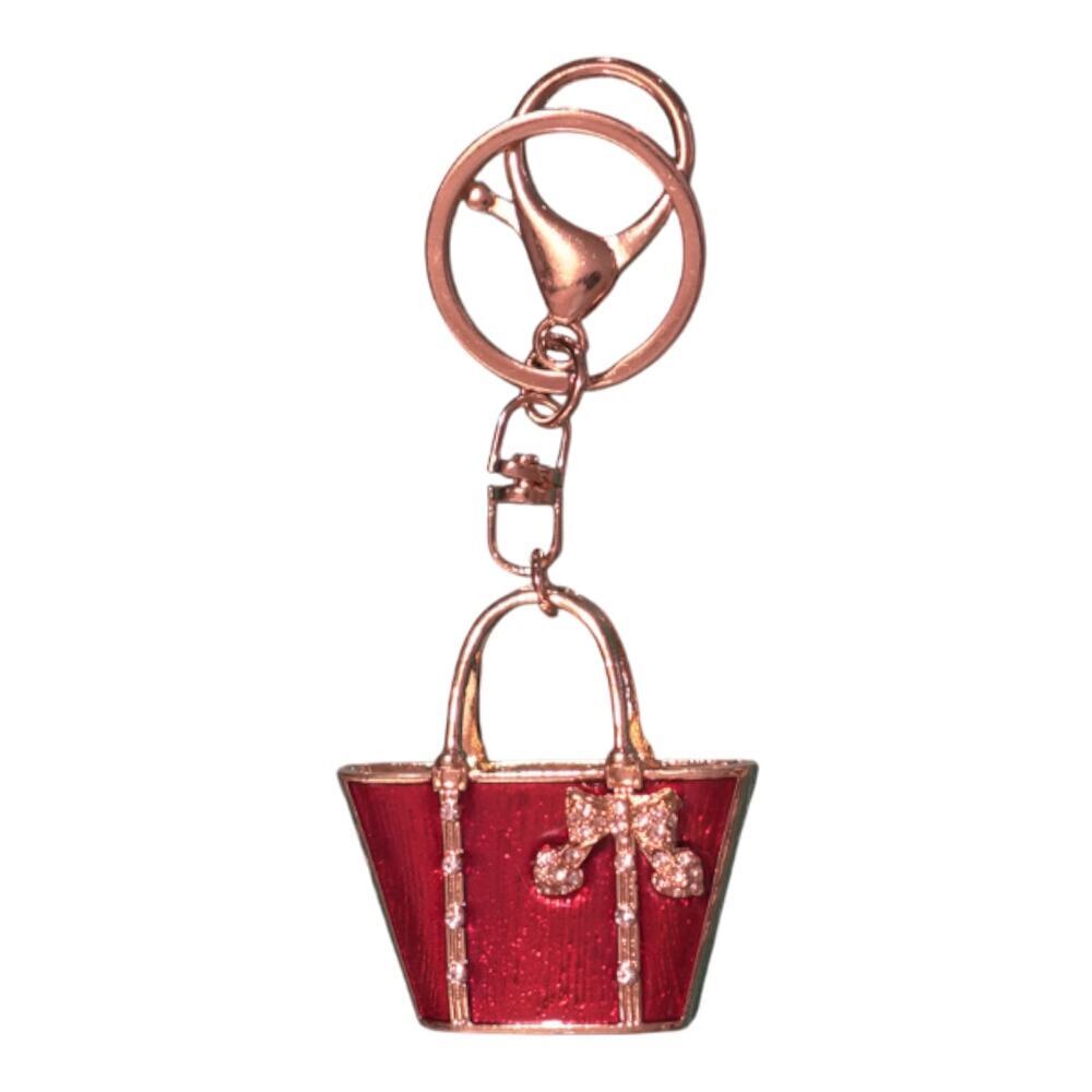 Mini Handbag Keychain Charm Red Gold Rhinestone Bow Purse Key Ring NWT